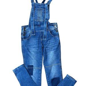 Womens Denim Slim Overalls Size 30 Blue Buttons On The Side Low Rise Stretch